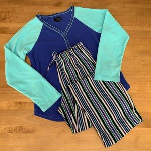 Axcess Blue Striped Fleece Pajama Set Size Small